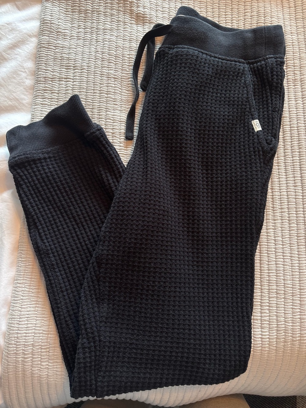 UGG Waffle Knit Jogger Drawstring Cuffed Black Size S